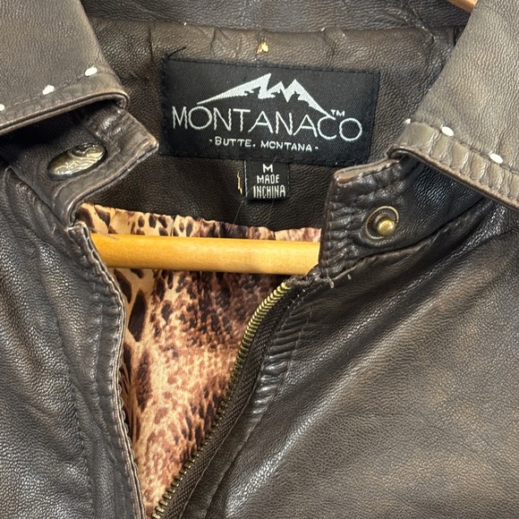 Brown Leather Motorcycle Jacket with Distressed Finish - Picture 4 of 6